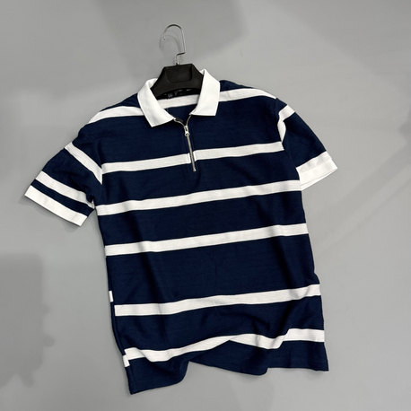 İndigo ekru fermuar polo yaka 