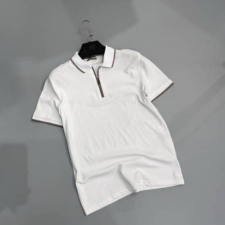 Beyaz fermuar polo yaka 