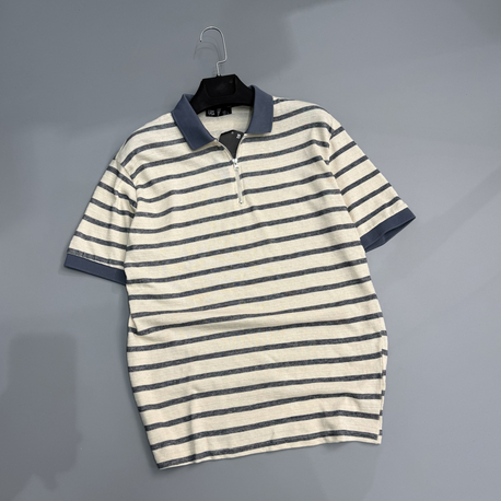 Taş rengi indigo fermuarlı polo yaka 