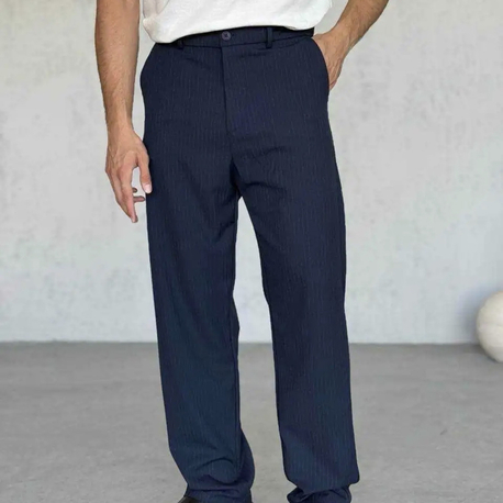 Lacivert çizgili baggy kumaş pantolon 