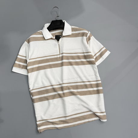 Ekru koyu bej polo yaka 