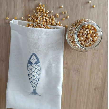 Toprak Atalier Keten Bakliyat Kesesi – 20×30 cm | Doğal Kumaş, Tahta Baskı Desenli