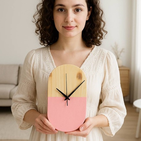Şûkufe Serisi Minimalist Duvar Saati (Pembe Detaylı)