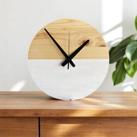 Ağaç Minimalist Duvar Saati (Beyaz Detaylı)