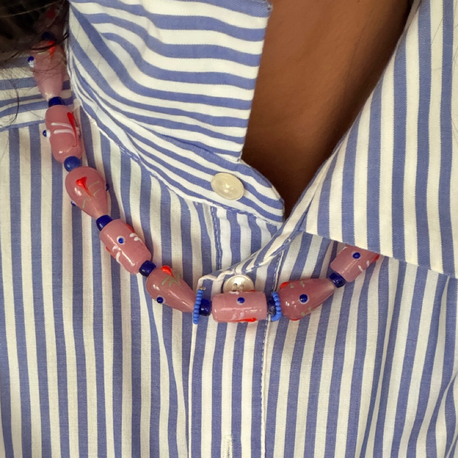 Pembe Nazar Boncuklu El Yapımı Cam Boncuk Kolye