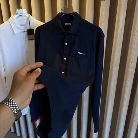 Kiton Logo Pamuk Örme Gömlek (Lacivert)