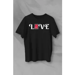 14 Şubat Sevgililer Günü Love Baskılı Oversize Bisiklet Yaka T-shirt - Siyah