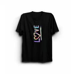 14 Şubat Sevgililer Günü Love Baskılı Oversize Bisiklet Yaka T-shirt - Siyah