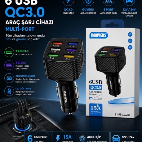 6 PORTLU 3A ARAÇ ŞARJ BAŞLIĞI (MS CC281)