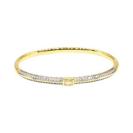 Zirkon Minimal Tek Taşlı Gold Kelepçe Bileklik