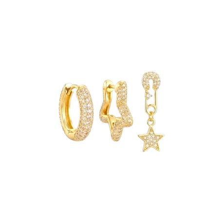 Üçlü Gold Zirkon Küpe