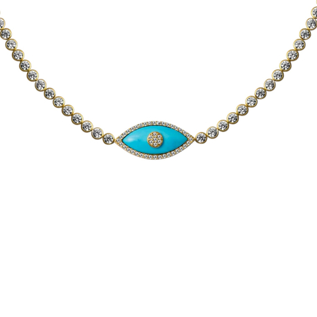 Mavi Cam Göz Gold Choker