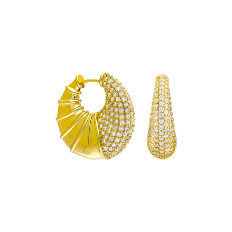 Tombul Midye Model Gold Zirkon Küpe
