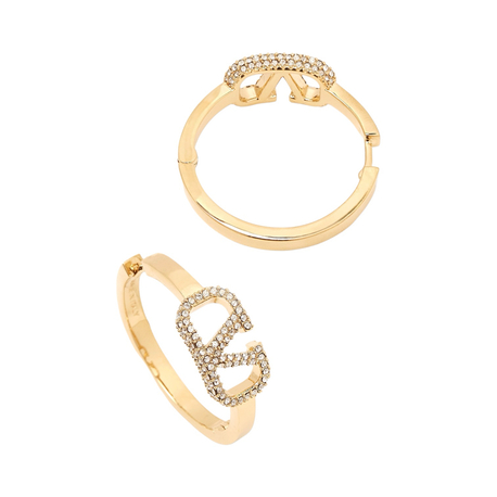 VLTN Orta Boy V Zirkon Logo İthal Gold Küpe