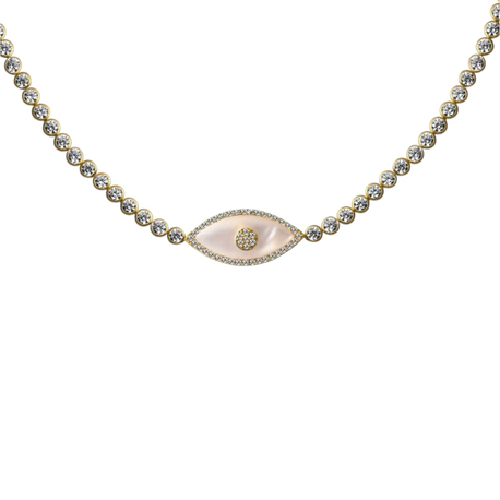 Beyaz Cam Göz Gold Choker