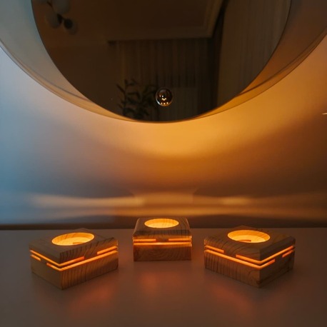 Masif Çam 3'lü Dekoratif Tealight Mumluk