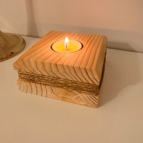 Masif Çam Jütipli El Yapımı Tealight Mumluk