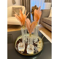 Burgulu Kristal Ayaklı Tüy Aksesuar(Somon)