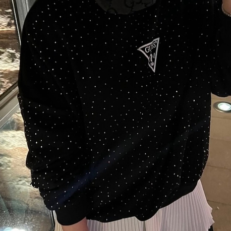 Guess Taşlı Sweat Siyah 