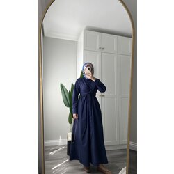 Tasarım Kuşaklı Elbise Lacivert 