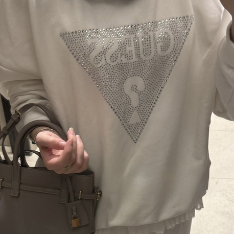 G Logo Taşlı Sweat Beyaz