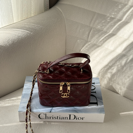 Chanel Kutu Bordo Parlak Kumaş