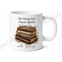 Kitap Kurdu Baba Yazılı Özel Tasarım Kupa Bardak Babalar Günü Hediye