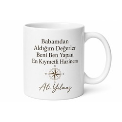 Babamdan Aldığım Değerler Yazılı Kupa Bardak Babalar Günü Hediye