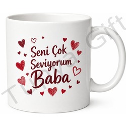 Seni Çok Seviyorum Baba Kalp Tasarımlı Kupa Bardak Babalar Günü Hediye
