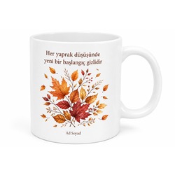 Sonbahar Yaprakları İllüstrasyonlu Dingin Tasarım Çay Kupası Hediye Bardak