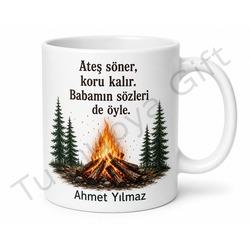 Baba ve Kamp Ateşi Temalı Kupa Bardak Babalar Günü Hediyesi Özel Tasarım