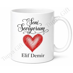 Seni Seviyorum Yazılı Kişiye Özel Baskılı Kupa Bardak Sevgiliye Hediye