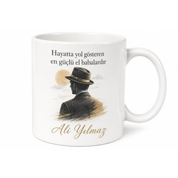 Şapkalı Baba Tasarımlı Kupa Bardak Babalar Günü Özel Hediye Porselen