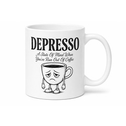 Depresso Kahve Bitince Ruh Hali İngilizce Temalı Komik Baskılı Porselen Kupa Bardak Hediye