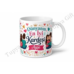 Kardeşe Hediye İsme Özel Baskılı Kupa Bardak Doğum Günü Hediyesi