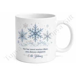 Kar Tanesi Temalı Kış Baskılı Kupa Bardak Hediye Porselen Mug