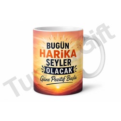 Sabah Motivasyonu Pozitif Söz Yazılı Baskılı Kupa Bardak Hediye Porselen Mug