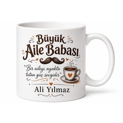 Büyük Aile Babası Yazılı Eğlenceli Kupa Bardak Babalar Günü Hediye