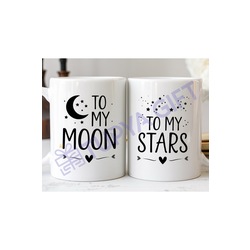 To My Moon ve To My Stars Tasarımlı İkili Romantik Kupa Seti - Sevgililer Günü, Yıldönümü Hediyesi