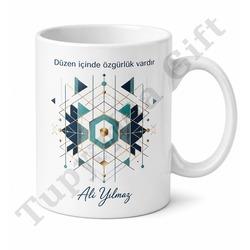 Geometrik Desenli Kişiye Özel Baskılı Kupa Bardak Hediye