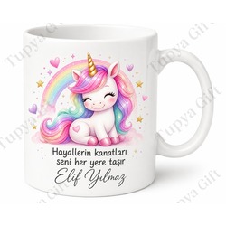 Unicorn Temalı Çocuk Hediyesi Baskılı Porselen Kupa Bardak Özel Tasarım