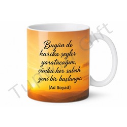 Sabah Kahvesi Temalı Motivasyon Yazılı Kupa Bardak Hediye Özel Tasarım