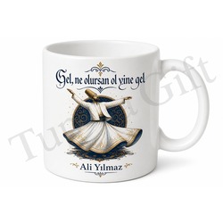 Semazen Desenli Baskılı Kupa Bardak Hediye Mevlana Tasarım Porselen Mug