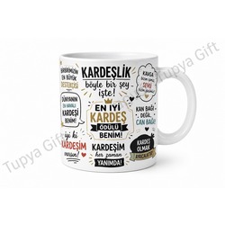 Kardeşe Hediye Komik Yazılı Kişiye Özel Baskılı Kupa Bardak Porselen Mug