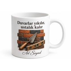 Duvar Ustasına Tuğla Örme Harç Karma Mastar Çekme El Emeği Kupa Hediye