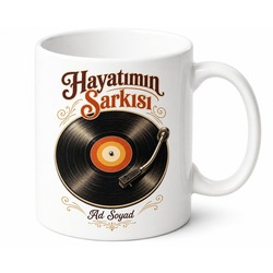 Retro Vinil Plak Görselli Nostaljik Müzik Sever Kupası Şarkı İsimli Hediye Bardak