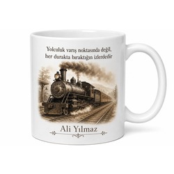 Eski Tren Temalı Nostaljik Baskılı Kupa Bardak Hediye Porselen Mug