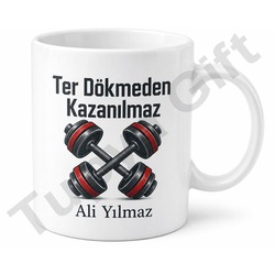Dambıl Temalı Spor Sever Hediyesi Özel Tasarım Baskılı Porselen Kupa Bardak