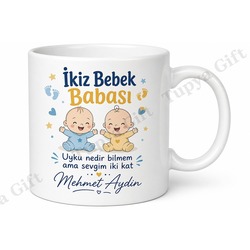 İkiz Bebek Babası Yazılı Eğlenceli Kupa Bardak Babalar Günü Hediyesi