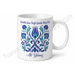 Çini Desenli Baskılı Kupa Bardak Hediye Özel Tasarım Porselen Mug